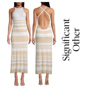 Significant Other Sage Dress in Beige and White Striped Dress Sz M NWT